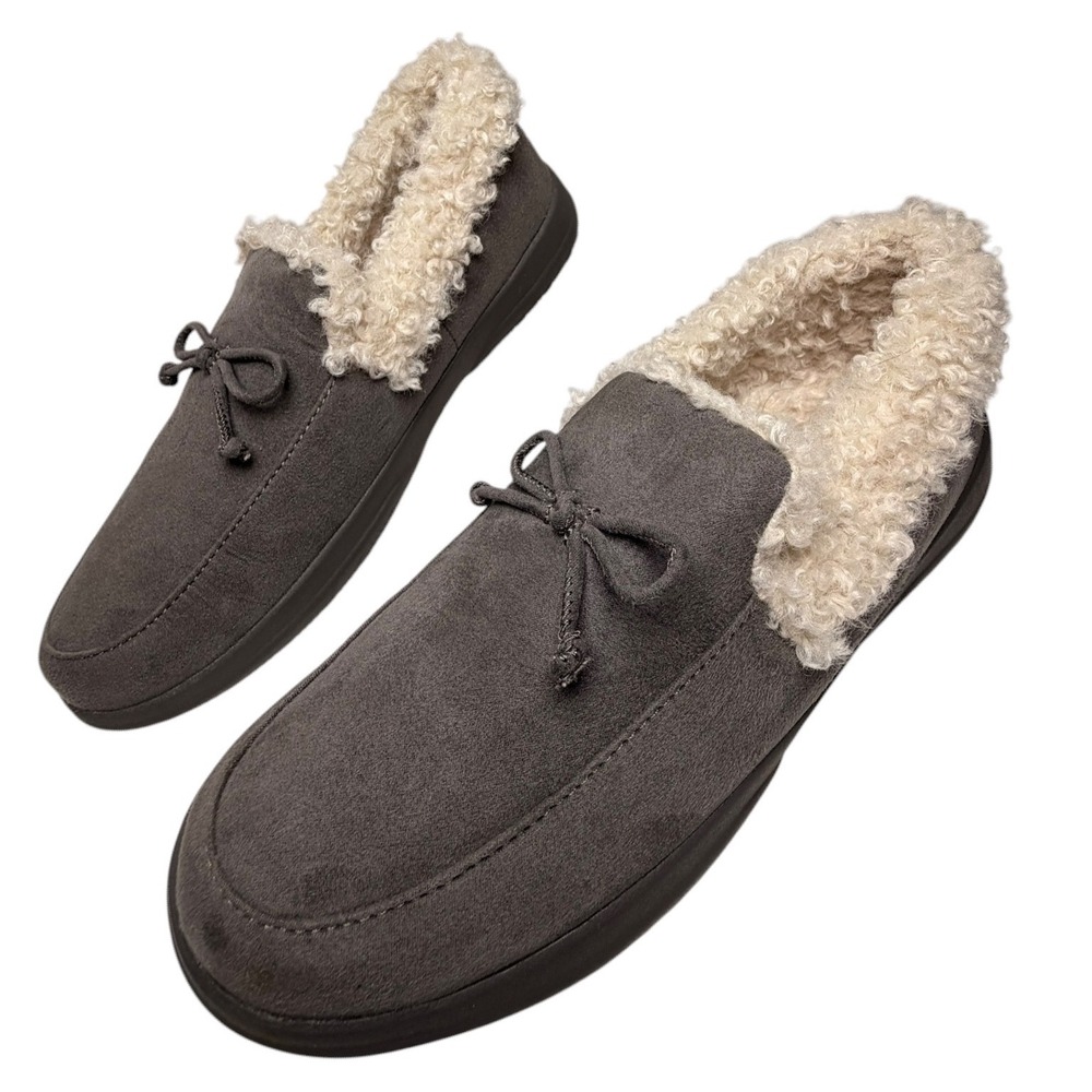 Vionic Claribel Gray Faux Shearling Moccasin Slippers Womens 8.5 EU 39